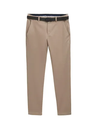 Tom Tailor - TTTRAVIS SLIM Chino Hose mit Gürtel beige brown zig zag structure - Gr. - 34/34
