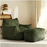OKWISH Sofa Sitzsack, Einzelsofa, Wohnzimmer Sofa, Geschwungener Lounger mit abgestimmtem Ottoman, ergonomische