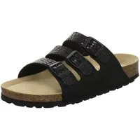 AFS-Schuhe 213397 Dreischnaller Pantolette für Damen mit Fußbett, bequeme Sandalen aus Leder