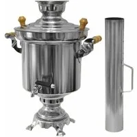 LeGro Profi Samowar Edelstahl Holzkohle Samowar 5Liter mit Schornstein + Optional Teekanne