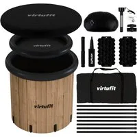 VirtuFit Badebottich VirtuFit Eisbad XXL 375 Liter Wood Look inkl. Zubehör 80x80x75 cm
