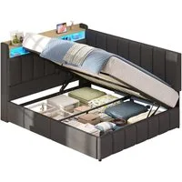 KIMENICH Jugendbett Polsterbett mit LED, Ladestation & Bettkas, Daybett, Schlafsofa (Ohne Matratze), Tagesbett für Schlaf- und Gästezimmer in 140 x 190 cm