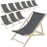 ECD Germany Gartenliege Holz Liegestuhl Beachstuhl klappbarer Strandstuhl Strandliege Liege, 10 St., 10er Set Sonnenliege mit 3-Fach verstellbarer Rückenlehne Relaxliege