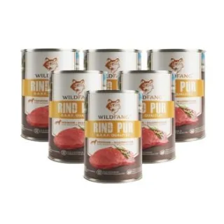 Wildfang Premium Nassfutter Rind pur – getreidefrei, 70% Fleisch, B.A.R.F.-Qualität 6x800 g