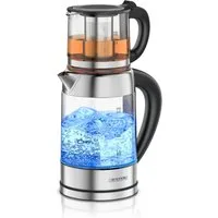 Arendo Wasserkocher aus Glas & Edelstahl, mit Temperatureinstellung und Teesieb, Teekocher, 1,7 l, 2200 W, Temperaturwahl 40 - 100 °C, Warmhaltefunktion, LED‑Farbring, BPA‑frei