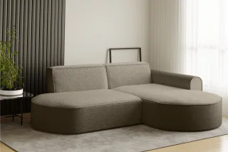 Ecksofa Designersofa BONDY in Stoff Ascot Braun Ottomane Rechts