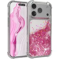 EAZY CASE Handyhülle Liquid Glittery Case für Apple iPhone 17 Pro 6,3 Zoll, Glitzerhülle Shiny Slimcover stoßfest Durchsichtig Bumper Case Pink