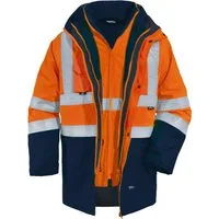 vizwell Funktionsparka 5 in1 Warnschutz Parka Arbeitsjacke Winterjacke mit Kapuze wasserdicht, auch als Weste tragbar
