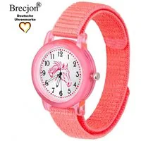 Brecjon Quarzuhr Kinder Armbanduhr Mädchen Pferd rosa GRS Klettarmband Leuchtzeiger, ideales Geschenk zur Einschulung für Pferdefans im Set oder einzeln