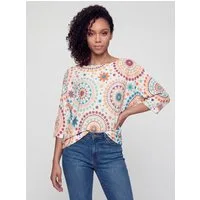 PEKIVESSA Strickpullover Fledermauspullover mit Mandala-Muster mit U-Boot-Ausschnitt