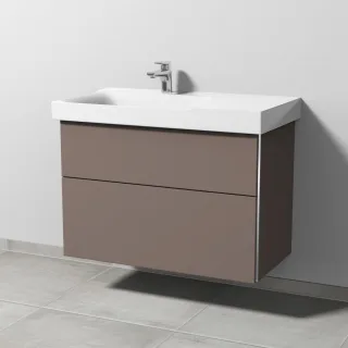 Sanipa 3way Waschtischunterbau zu Geberit Xeno2 Waschtisch mit 2 Auszügen, Taupe-Matt BP6621T