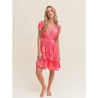 ANNIS Fashion & Accessoires Sommerkleid "CORAL BREEZE" v. Jaase (1-tlg) Minikleid mit Paisley-Print, Häkelborte und Taschen, Viskose
