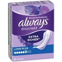 always Inkontinenz-Einlage Discreet + Long Plus, 6, 8-St., Saugstärke 6 - stärkere Blasenschwäche