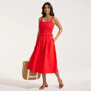 Soft Ease Midikleid mit Biesen aus Leinenmix für Damen, Damen, size: regular, Rot, Baumwolle/Leinen, by Lands' End