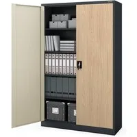 Jan Nowak Aktenschrank Metall Büroschrank abschließbar 115 cm JAN II 5 Böden Stahl (Ordnerschrank Kanzlei Praxis Büro Sozialraum Kleiderstange, Pulverbeschichtet 0,6 mm 185 x 115 x 45 cm Wandmontage 60 Ordner) Schloss 2 Schlüssel robust langlebig 14 
