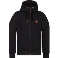 naketano Sweatjacke Herren mit Kapuze, breiter Stehkragen, melierte Sweatware, Kordelzug Eingrifftaschen, Rippbündchen, Kunstleder-Logo, casual, Streetwear