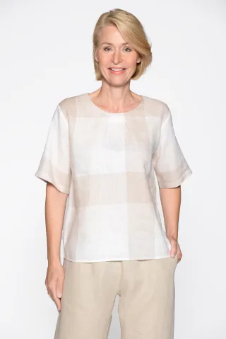 CLARINA - Rdh.-Bluse, 1/2 Arm, Karo natur combo - Gr. - 42