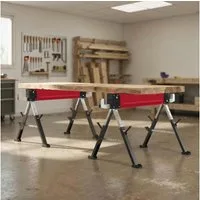 HOMCOM Sägebock 7-fach höhenverstellbar 64-81 cm Unterstellbock mit Griff, 1160 kg max. Belastbarkeit, 0 cm max. Stammdurchmesser, (Arbeitsbock, 2-St., Gerüstbock), bis 1160 kg belastbar Rot