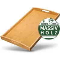 HEIMWERT Tablett Tablett Serviertablett Bambustablett, Bambus, besonders stabiles und leichtes Holztablett mit Griff