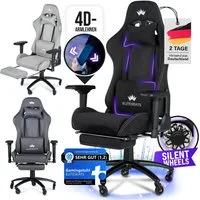 ELITESEATS Gaming-Stuhl Ergonomisch [TESTSIEGER] Kratzerfreie Rollen Atmungsaktiv (Gaming Sessel mit 4D-Armlehnen, Fußstütze), Ergonomischer Schreibtischstuhl 150 kg Belastbarkeit, Bürostuhl
