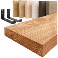 LAMO Manufaktur Wandregal Holz Gerade Regal Farbe: Dunkel mit schwarzem Industrial 40 cm, Komplett-Set, 40mm stake Massivholzplatte