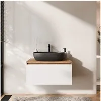 Planetmöbel Waschtisch-Set ARISA Waschtisch 80 cm mit Waschbecken 60 cm, (Waschtischunterschrank hängend für Gäste WC & Bad, weiß, Badmöbel Set mit Waschbecken 60 cm schwarz), Schublade mit Soft-Close Funktion