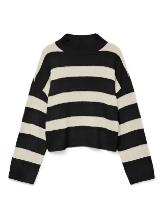 VERO MODA - VMINEZ LS HIGHNECK SHORT PULLOVER BOO Black - Gr. - XL