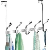 mDesign Aufbewahrungssystem Hakenleiste Tür chrom 10 Haken Türgarderobe Garderobe Handtuchleiste