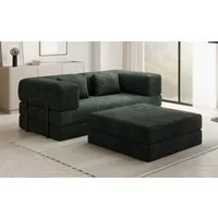 Luxusbetten24 Schlafsofa Lazy Spar-Set: 3-Sitzer in Cord + Hocker, mit umklappbarer Polsterfläche