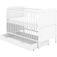 Baby-Delux Babybett Natalie Bettkasten, Kinderbett Gitterbett 140x70 weiß mit Beißschienen Schublade, Matratze
