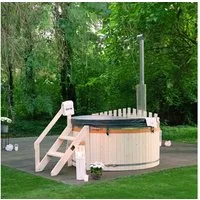 HOME DELUXE Badebottich Hot Tub / holzbefeuertes Badefass (210cm), SKANDI L, 1800 l, für 4 Personen, integrierter Holzofen, Treppe und Abdeckung inklusive