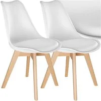 tectake Esszimmerstuhl Küchenstuhl Scandi-Design, gepolsterte Sitzfläche, 49 x 53 x 82 cm (Polsterstuhl Frederikke in weiß, 2 St), ergonomische Form, massive Holzbeine, bodenschonende Filzgleiter