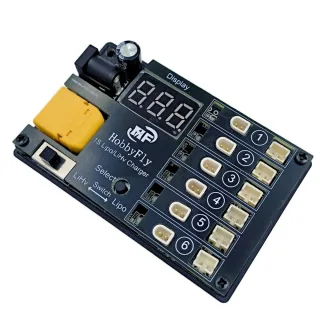 HOBBYFLY 6-Port 1S Battery Charger With Low-voltage Input Protection Charge for 1S 4.20V/3.7V LiPo 4.35V/3.8V LiHV Batte