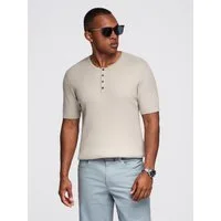 OMBRE T-Shirt Herren-Strick-T-Shirt mit Knöpfen am Halsausschnitt