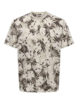 ONLY&SONS - ONSPERRY LIFE REG LEAF AOP SS TEE Silver Lining - Gr. - XXL