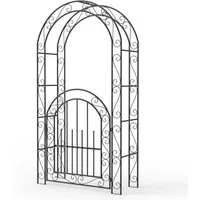GarveeMore Rosenbogen mit Tor,Robuster Metallbogen für Kletterrosen,2.15m, eleganter Stahlbogen für Terrasse, Rasen oder Gartendekoration