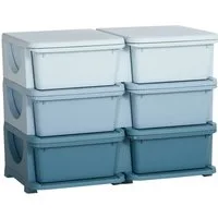 HOMCOM Spielzeugtruhe Schubladenschrank für Kinder, mit 6 Ebenen (Spielzeugkiste, 1 St., Aufbewahrungsbox), für Kinderzimmer, Blau