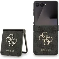 Guess Handyhülle Galaxy Z Flip7 Muster Kunstleder grau Big Logo goldfarben 6,9 Zoll, Kantenschutz