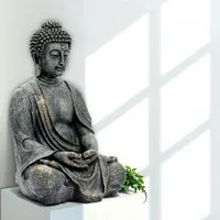INtrenDU Gartenfigur Buddha Sitzend 38 cm, Wetterfeste Statue aus Polyresin