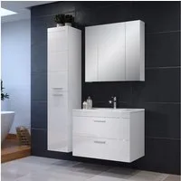 trendteam Badmöbel-Set, Badezimmermöbel Hochschrank Spiegelschrank Waschbeckenunterschrank