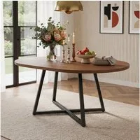 Flieks Esstisch ausziehbarer Küchentisch rund/oval (Länge 100-140x100x75 cm, Höhe Tischplatte 3cm, 1-St., 1 Tisch), erweiterbarer Schreibtisch Holzoptik Walnussholzfarbe, Metallgestell