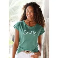 Beachtime by Lascana T-Shirt mit Frontdruck "Smile" Sommershirt aus luftiger Baumwoll-Qualität