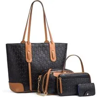 ibettertec Reisetasche Damen Handtasche Tote Shopper Groß Schultertasche Umhängetasche (4-teiliges Set Buro Schule Einkauf Reise Geschenk, Geldbörsen, Kartenetuis, Aufbewahrungstaschen), Hochwertiges Kunstleder