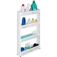 tectake Seitenregal Nischenregal, leicht zu reinigen, einfache Montage, 54 x 12 x 101 cm, Aufbewahrungsregal Joe 1-tlg., 4 Ebenen, mit 4 Rollen