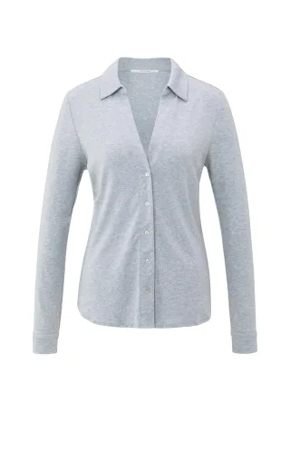 Yaya - Bluse aus Jersey-Mischgewebe mit V-Ausschnitt grau - Gr. - M