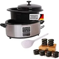 PROMAFIT Schmerztherapiegerät Hot Stone Massage Set Klein + 18 Hot Stones, Set 2-tlg., Hot Stone Heater + 18 Hot Stones + Schöpfkelle, Abschaltautomatik, digitale Temperaturanzeige
