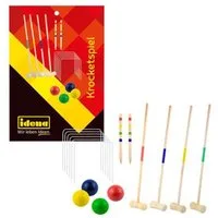 Idena Spielzeug-Gartenset 40609 Krocketspiel Holz, mit 4 Schläger 52 cm Outdoorspiel Garten Freizeitspiel