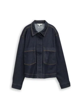 Tom Tailor - Oversize Jeansjacke mit Brusttaschen deep blue denim - Gr. - 34
