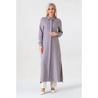 fashionshowcase Longtunika Damen lange Tunika verdeckte Knopfleiste Modest elastisch elegant minimalistischer Look, fließender Fall, ideal für Modest Outfits