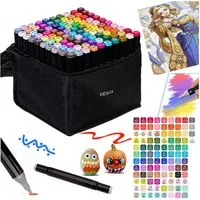 MOPUEA Permanentmarker Lackmarker 100 Farben Filzstifte Set Doppelseitige Marker Stifte, (Filzstifte Permanent Marker, 100-tlg., 100 doppelseitige Marker Stifte, Tragetasche), Malstifte für Erwachsene und Kinder
